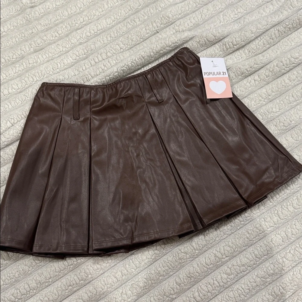 🤎Popular 21 brown faux leather pleated mini skirt